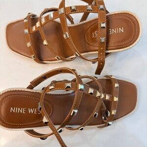 Nine West Tan Strappy Sandals with Silver Accents